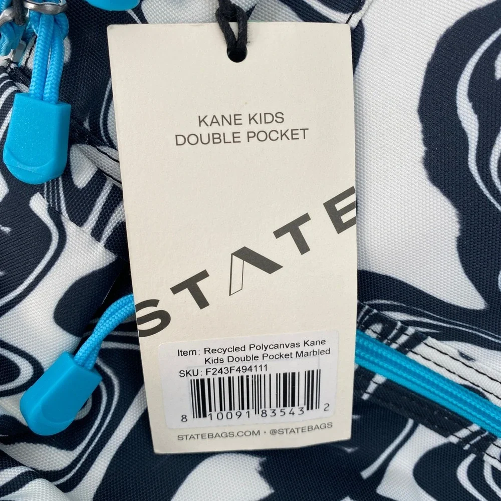 STATE Kane Kids Backpack Large Black White Marbled Wave Colorful Double Pocket